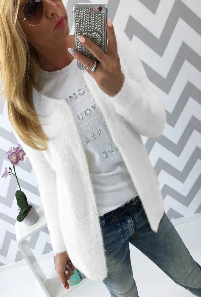 Женский осенний свитер 2018 женский кардиган однотонный длинный рукав тонкий