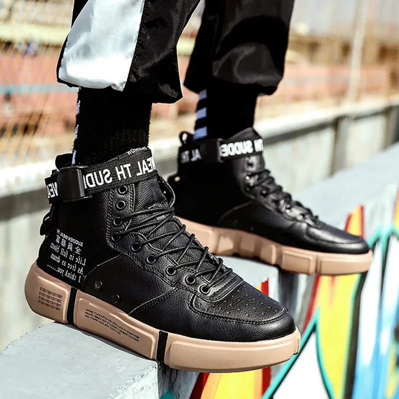2019 High Top Sneakers Men Casual Shoes Lace-up Breathable White Leather Trainers Chaussure Homme | Обувь