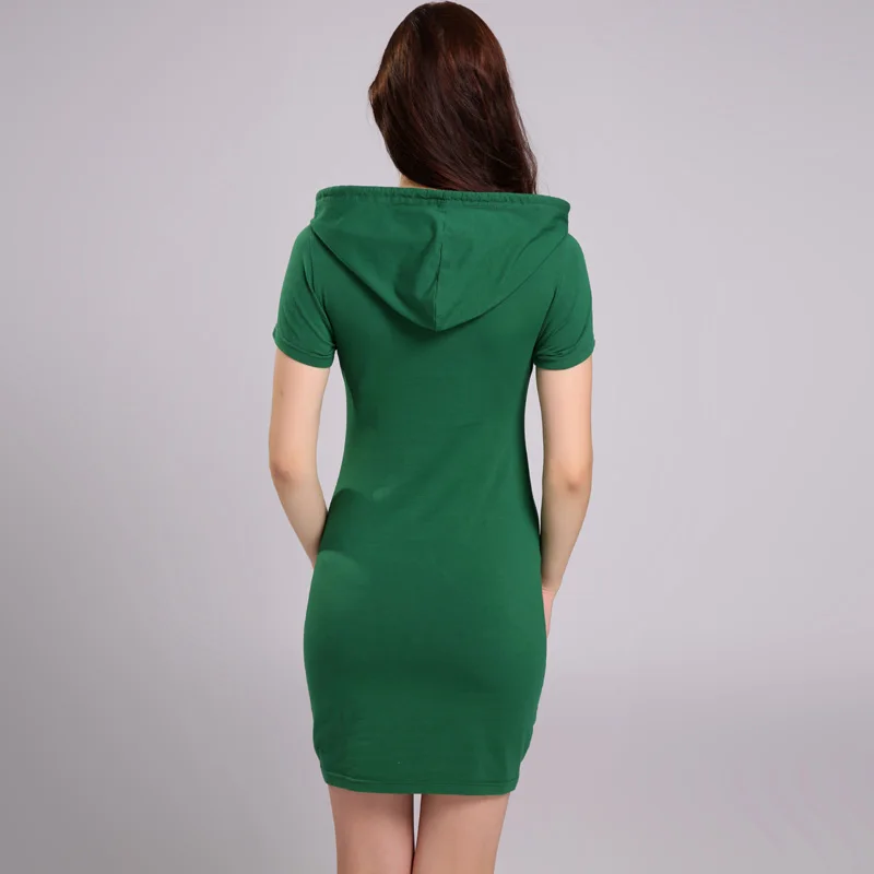 2016 New Casual Women Green Hooded Dress Active Short Sleeve Summer Hoodie Sheath Slim Custom Clothes 1162 | Женская одежда