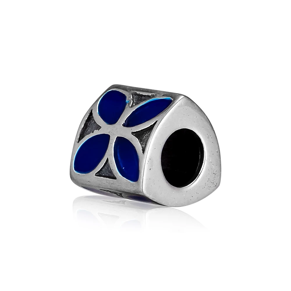 Подходит для Pandora очаровательные браслеты цветок бусы с синей эмалью