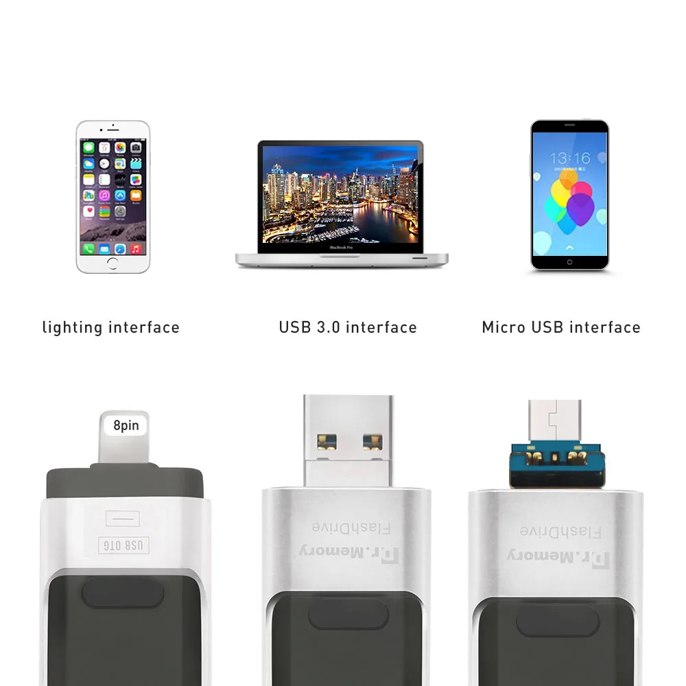 Dr. Memory хит продаж 3 в 1 флеш накопитель для Apple iPhone 5S SE 6 6S Plus 7 металлический OTG USB 16 ГБ
