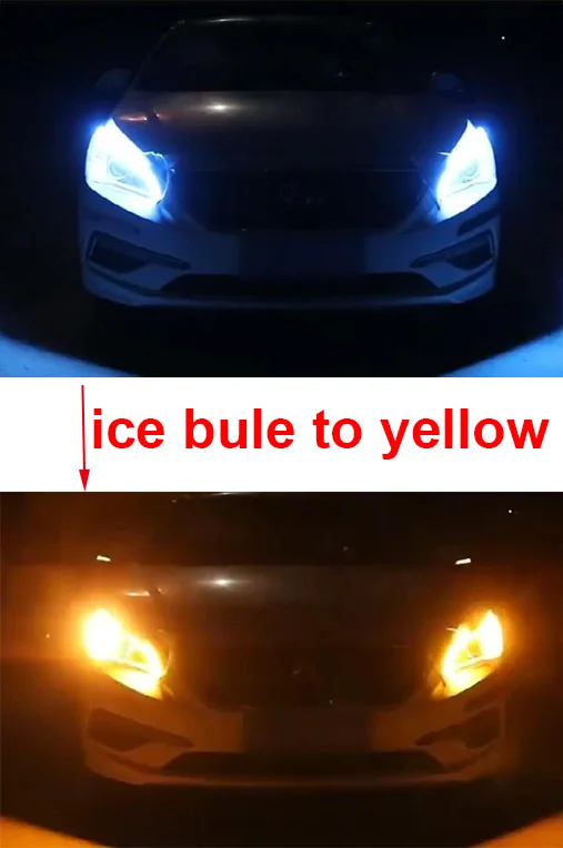 ice bule to yellow YHKOMS 1 шт. автомобильные лампы для автомобилей DRL светодиодный дневные ходовые огни указатель поворота желтая направляющая полоса для фар в сборе DRL лампа - Цвет: ice bule to yellow