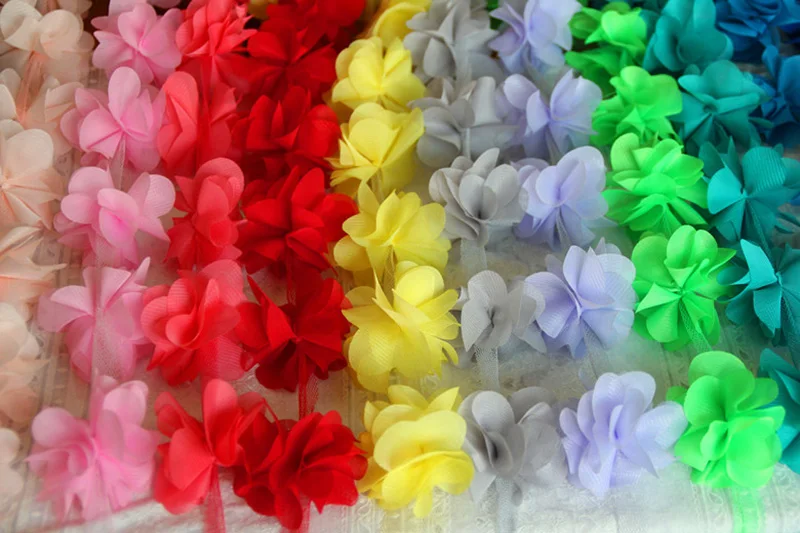 

10Yards 13 Clolors 3D Chiffon Flowers Lace Trim Lace Fabric For Wedding Bridal Chiffon About 12Pcs Flowers Per Yard