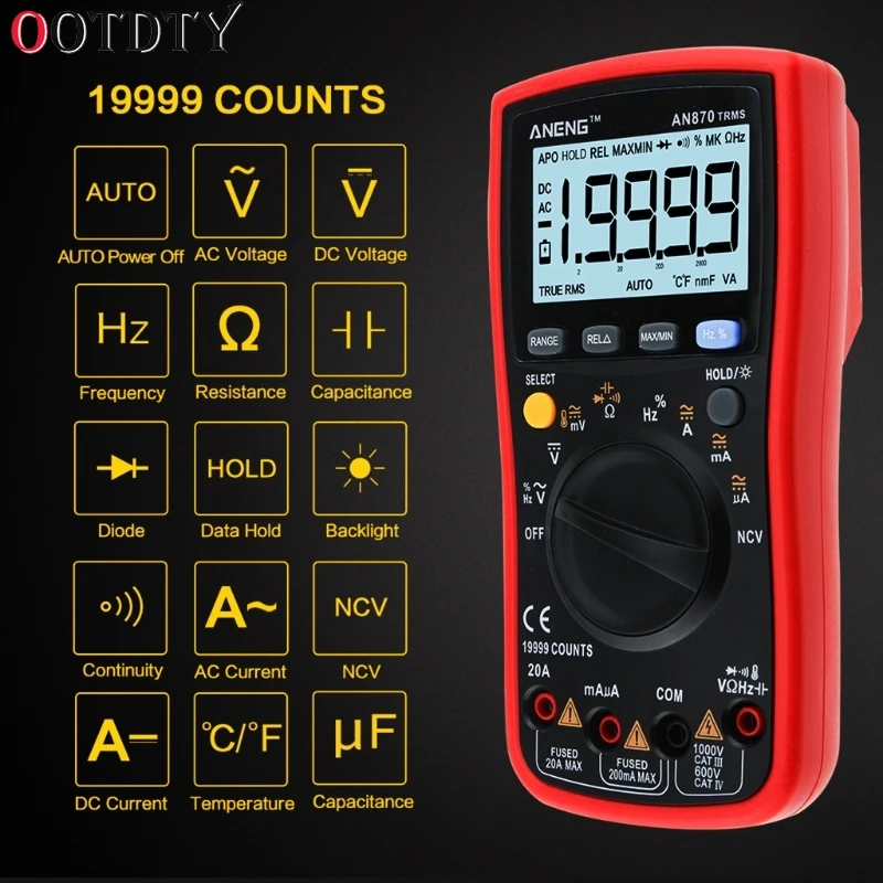 Цифровой мультиметр OOTDTY AN870 19999 отсчетов True RMS амперметр напряжения измеритель