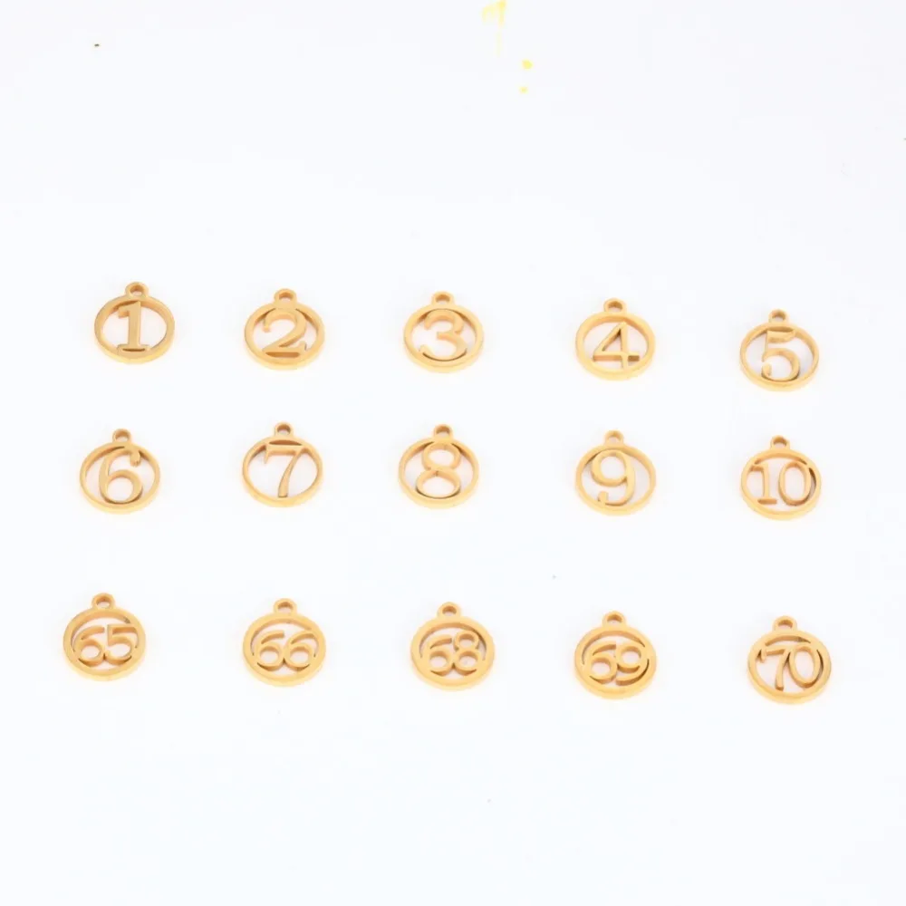 

20PCS Gold Charm Dangle Jewelry Arabic Numeral 1-10, 65-70 Charms Stainless Steel DIY Charms Accessories Necklace Jewelry
