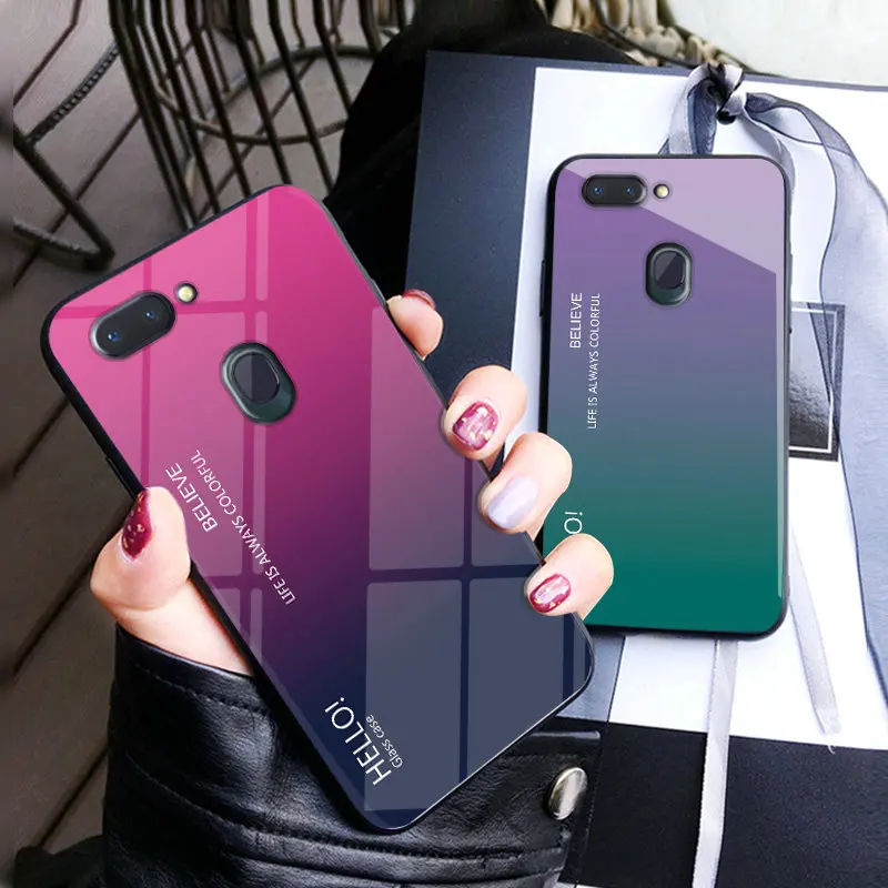 Чехол для Oppo Realme 2/Realme 1 Модный чехол из закаленного стекла с градиентом ТПУ мягким
