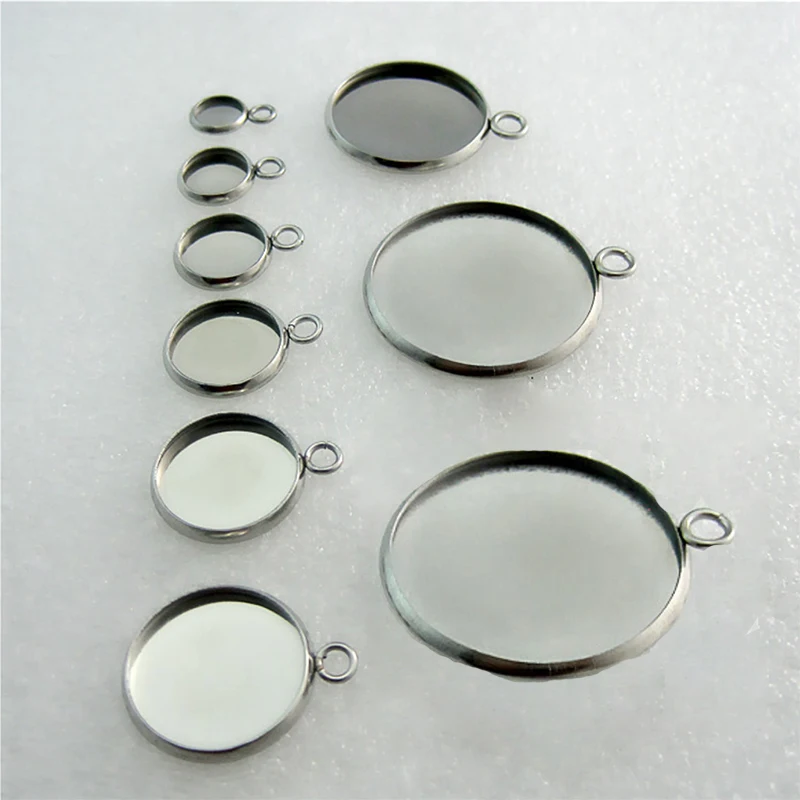 

20pcs Stainless Steel Round Pendant Base Blank Tray Fit Cabochon 12/14/18/20/25mm for Diy Necklace Charm Making Jewelry Findings