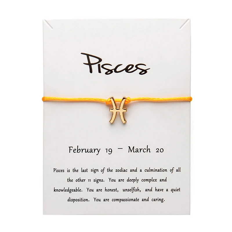yellow gold Pisces Белая карта, модное ювелирное изделие, 12 созвездий, Зодиак рыбы, счастливая веревка, браслет, браслеты для женщин, аксессуары - Окраска металла: yellow gold Pisces
