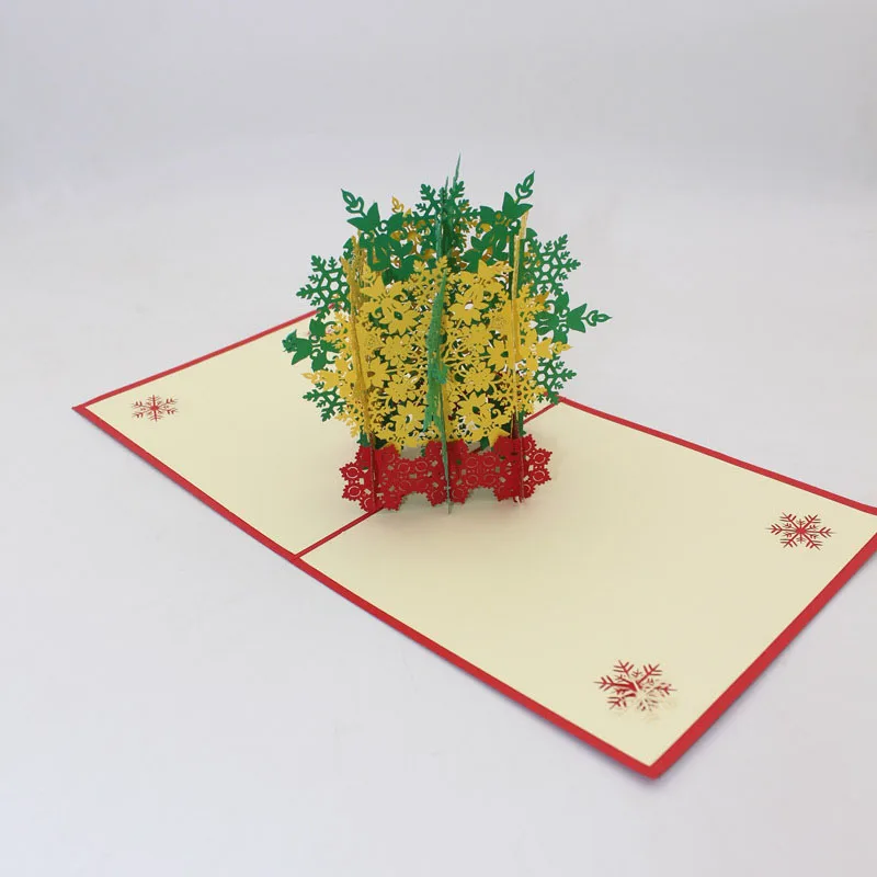 3D Ручная работа Рождество двойной цвет зеленый желтый снежинка дерево бумага