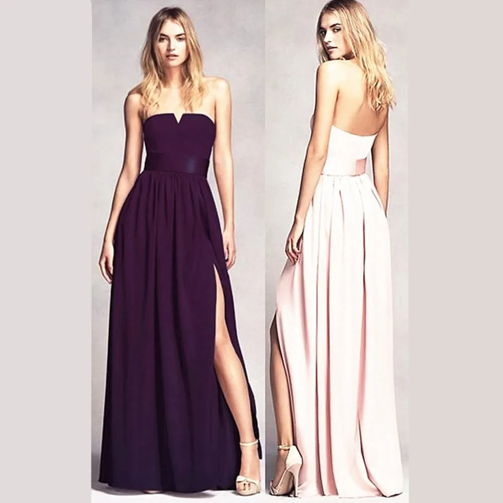 Бордовое платье подружки невесты шифоновое для длинное свадебное Vestido Dama De Honra