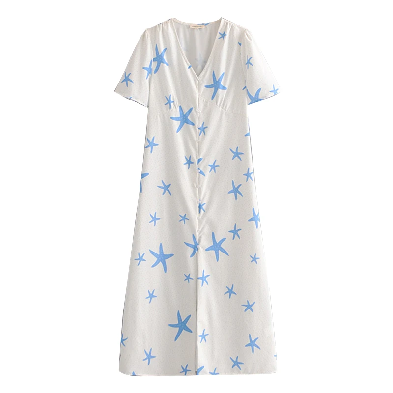 Для женщин начать печать платья для лета элегантные женские синий/белый Морская