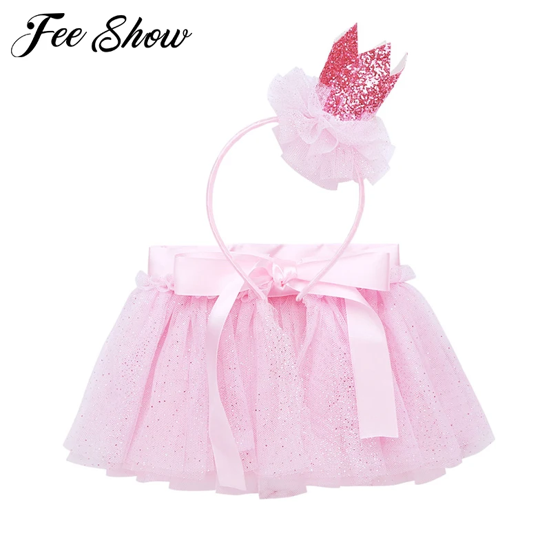 

Fashion kids girl Shiny glitter dance tutu skirts Girls Princess Layered Ruffled Party Dance Ballet Tutu Skirt with Headband