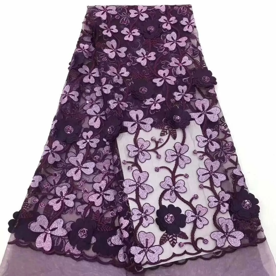 

Sequins 3D African Flower Embroidered Tulle Lace, French African Nigerian Lace Fabric High Quality Lace Purple Red Green LCD911B