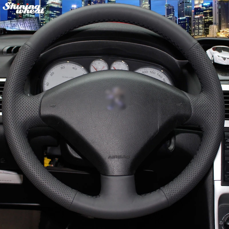 Чехол на руль BANNIS для автомобиля Peugeot 307 черный кожаный чехол ручной работы|Чехлы