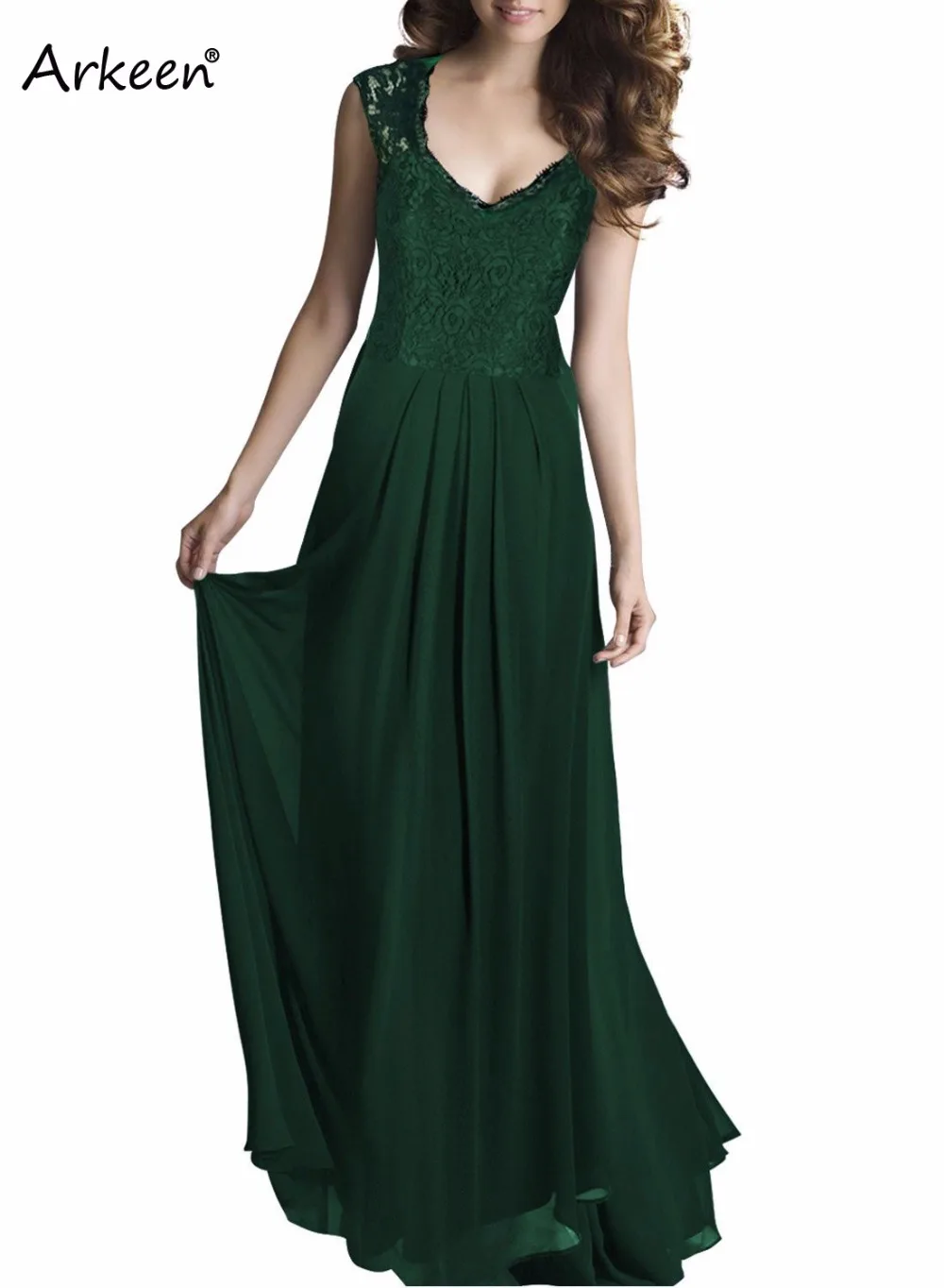 Элегантные без рукавов шифон этаж Длина длиной макси платье Boho 2017 зеленый