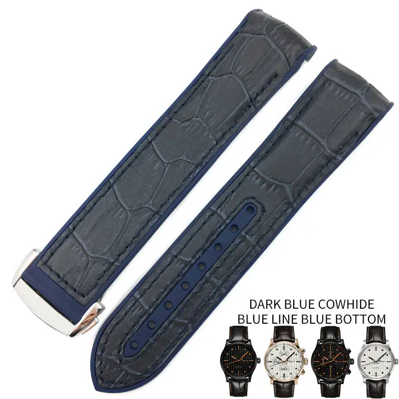 dark blue leather bl 19 мм, 20 мм, 21 мм, 22 мм, резиновые силиконовые браслеты для часов с нейлоновым ремешком, складной ремешок с пряжкой, подходит для часов Mido - Цвет ремешка: dark blue leather bl