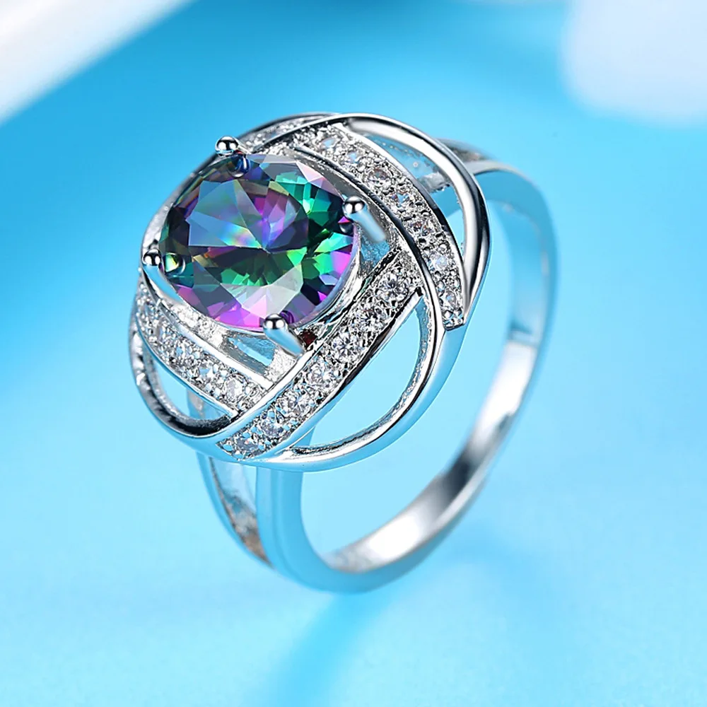 

Silikolove 1pcs Explosion Models Charm Simple Egg-shaped Micro-inlaid Colorful Zircon Couple Ring Jewelry Decoration Anillo