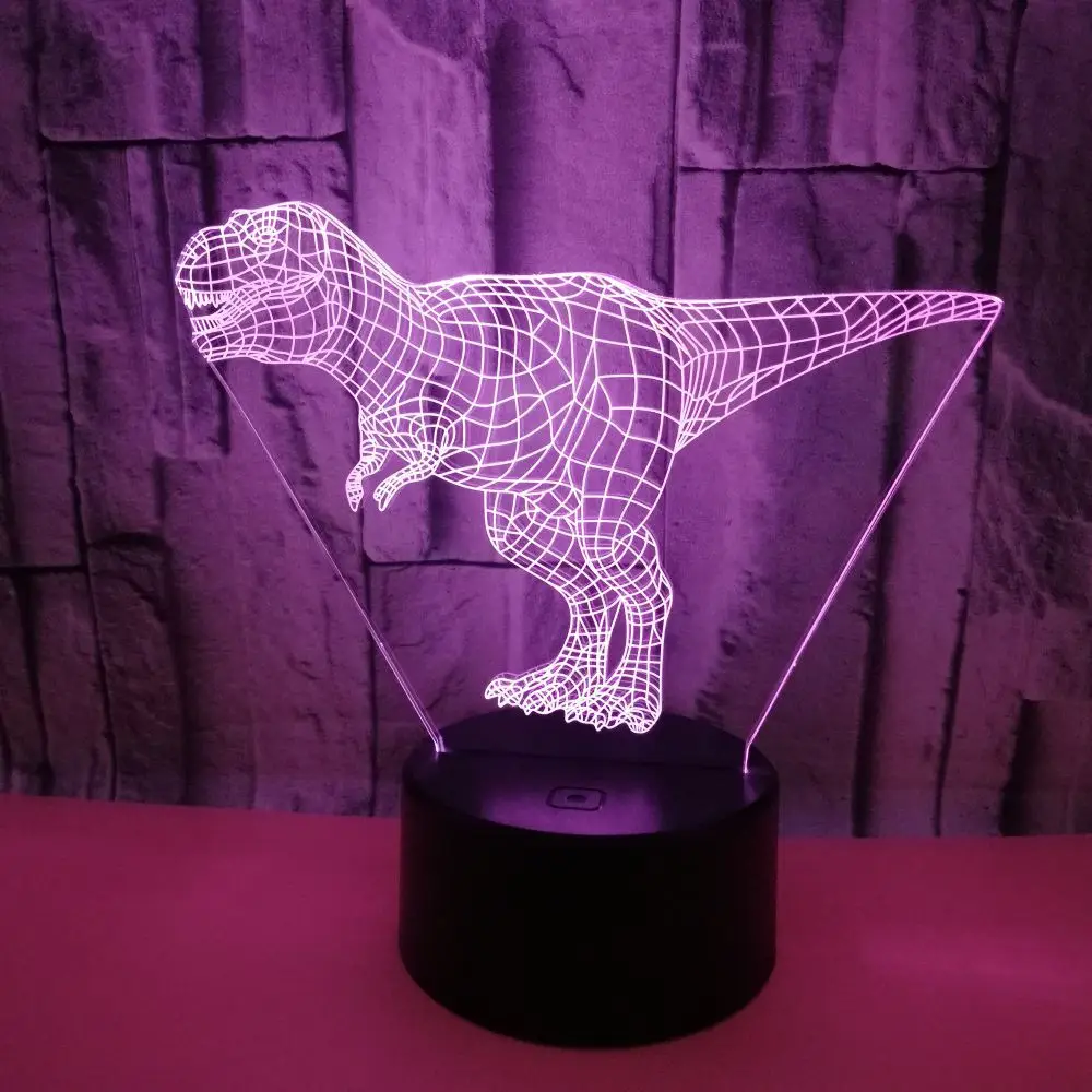 Динозавр 3D LED иллюзия Лампа 7 цветов Изменение сенсорной базы Usb ночник украшение
