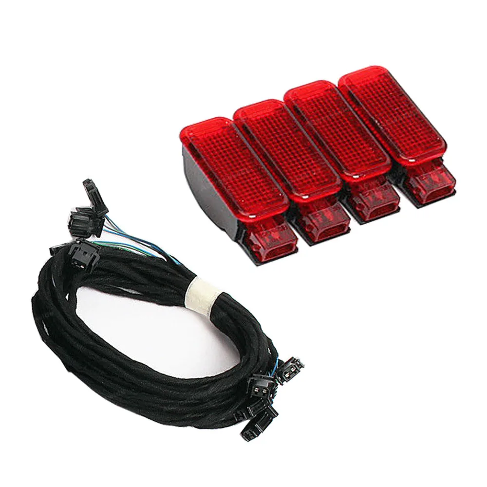 4Pcs Red Оборудование Red Door Панель Предупреждение ног Светильник лампы+ проводка кабеля для Audi A3 A4 B8 A5 A6 A7 A8 Q3 Q5 TT 8KD947411 6Y0947411 8KD947415 - Испускаемый цвет: 4Pcs Red