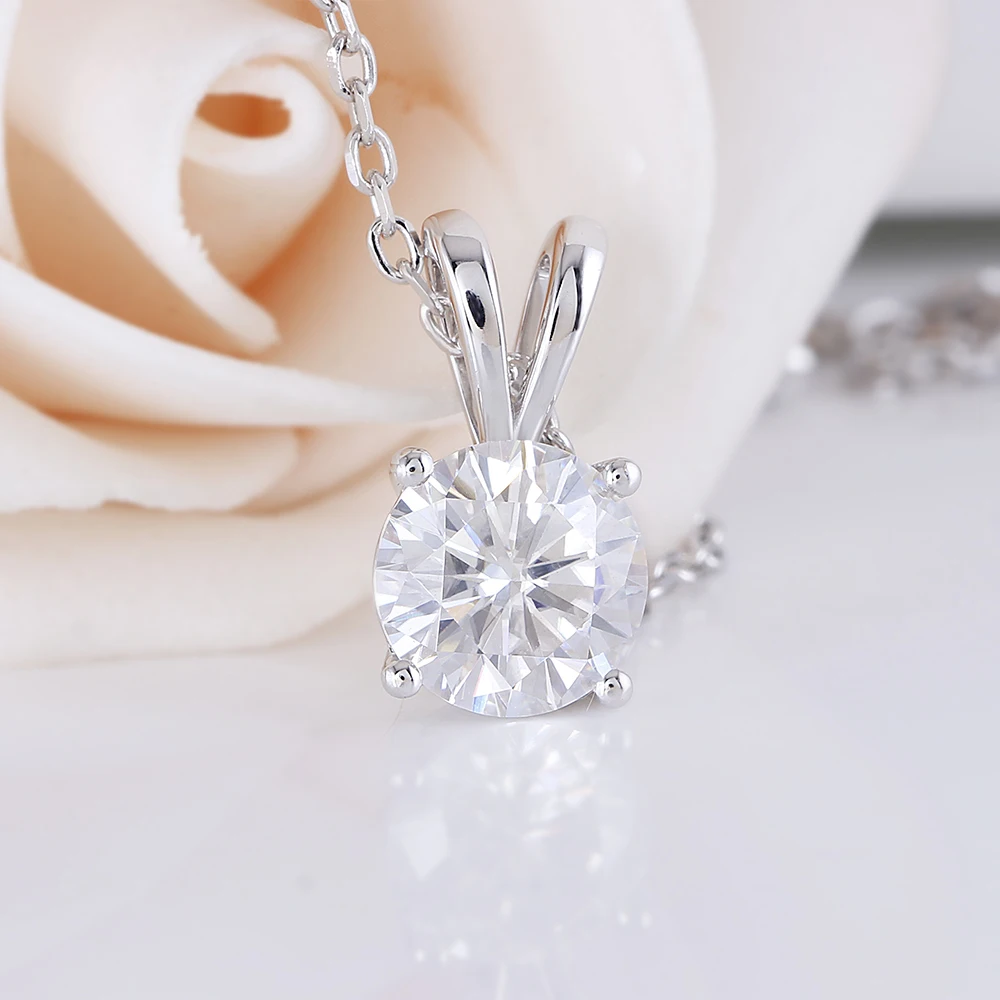 Transwems Solid 14 K 585 Белое золото 1ct карат 6,5 мм GH цвет муассанитовый кулон для женщин подарок офисные дамы муассанитовый кулон