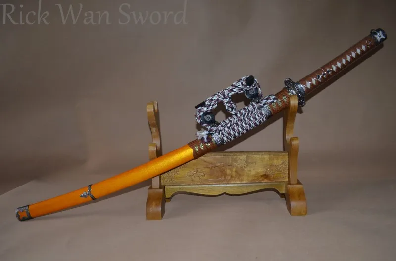 Full Tang Hand Forged Katana 1095 Carbon Steel Clay Tempered Samurai Sword Tachi Sharp Edge Real Weapon Fuctional Orange Saya |