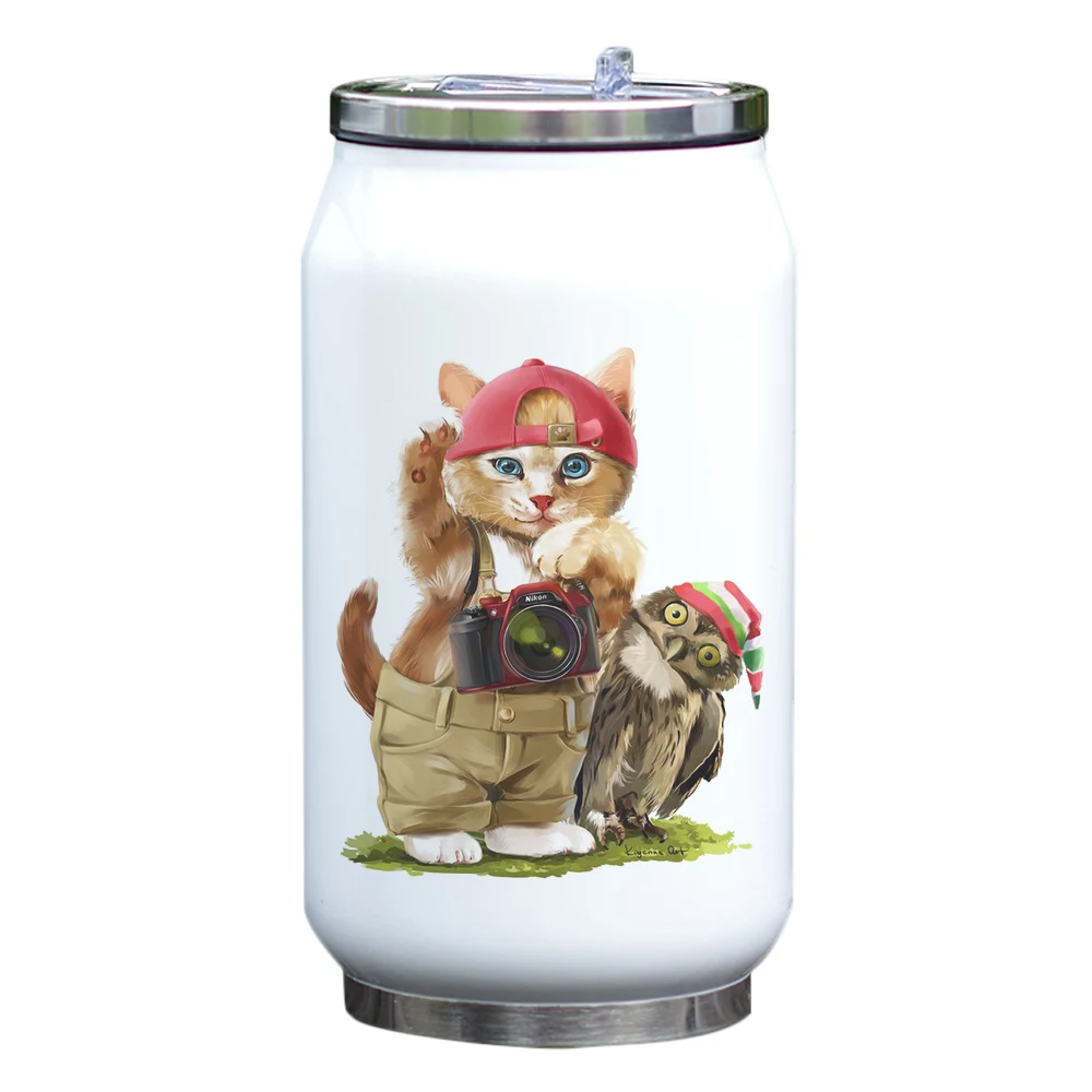 11oz Cola Water Can Fantastic Designed Cats Theme Insulated Thermos Double Wall Stainless Steel Vacuum Bottle Gift for Kids | Дом и сад
