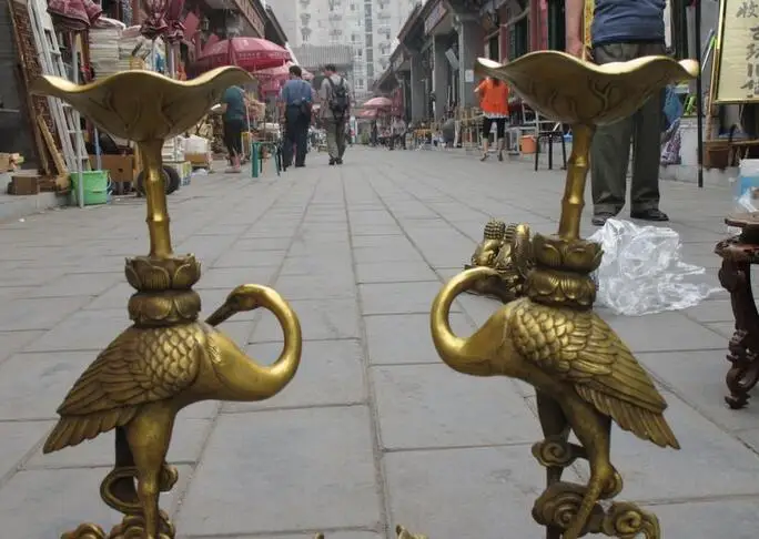 

19"Chinese delicateness pure Brass Dragon Turtle Crane Candlestick Holder Pair