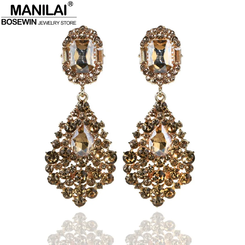Женские Кластерные Стразы MANILAI модные серьги с кристаллами цвета шампанского для