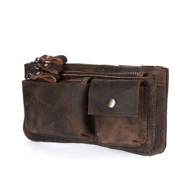 New Quality Leather men Casual Fashion Travel Waist Belt Bag Chest Pack Sling Bag Design Phone Cigarette Case Pouch Male 811-29