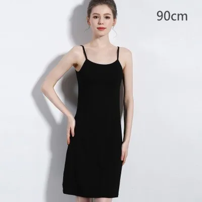 90cm black Женские лифчики, платье-комбинация с бретельками, длинное платье под платье, однотонная Нижняя юбка, внутренняя Нижняя юбка, рост от 90 до 120 см - Цвет: 90cm black