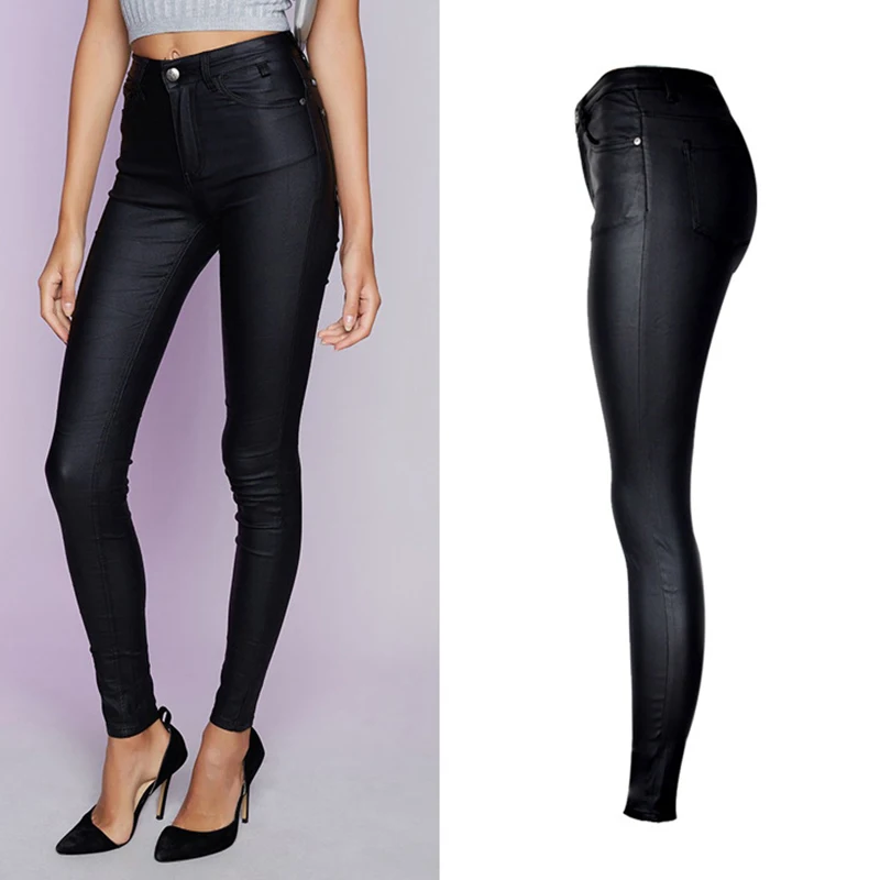 CbuCyi New Hot Eu Models Women Sexy Slim PU Pockets Leather Pencil Pants Motor Style All-Match Fleece Trousers Faux |