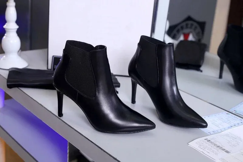 2017 Лучшие Продажи Черный Кожаный Платье Партии Обувь Женская Острым Носом