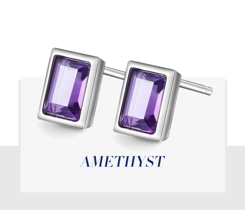 Gem's Ballet, 0.59Ct, изумрудная огранка, натуральный аметист, свадебные серьги-гвоздики, 925 пробы, серебро, драгоценный камень, хорошее ювелирное изделие для женщин