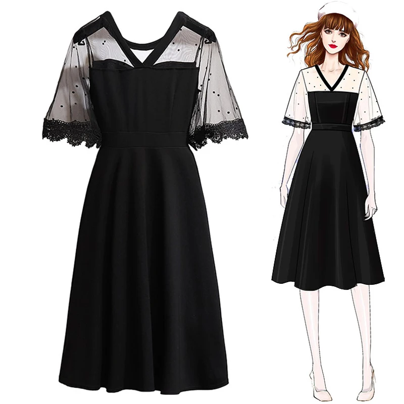 Летнее Повседневное платье Trytree женское кружевное черное ТРАПЕЦИЕВИДНОЕ в