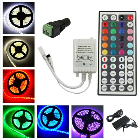 

1 Pack 5M RGB LED Strip Light 60LEDs/M 5050SMD Waterproof IP65 Light + 44 keys IR Remote Controller 12V UK/EU/US Charger Adapter