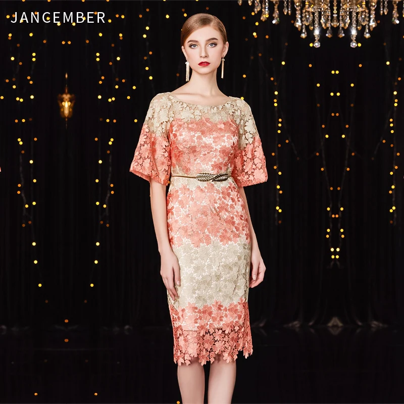 Jancamber vestido elegante Коктейльная ложка прямое платье до колена с коротким рукавом