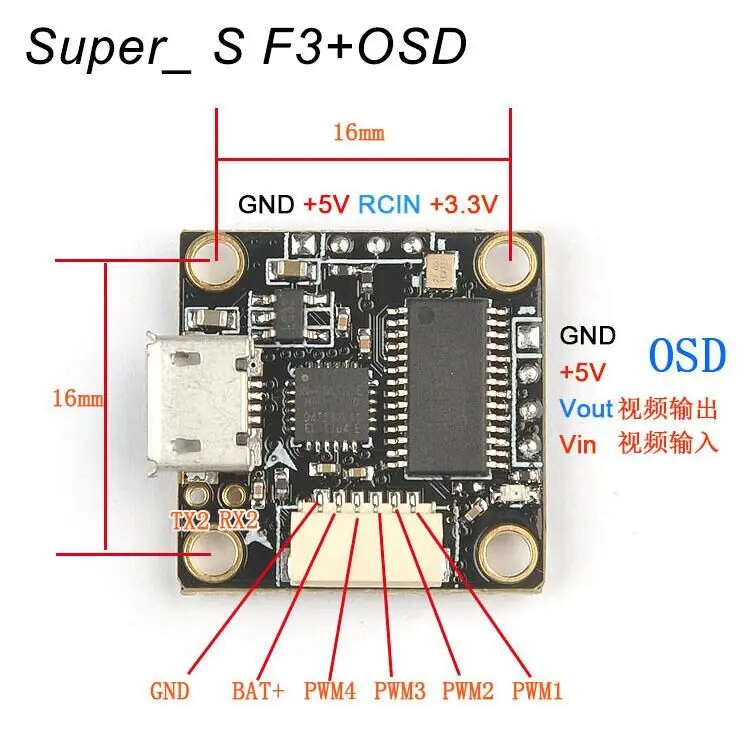

Super_S mini F3 Flight Control Integrated Betaflight OSD 6A 4 in 1 Super_S BS06D Blheli_S ESC for RC FPV Racer Drone