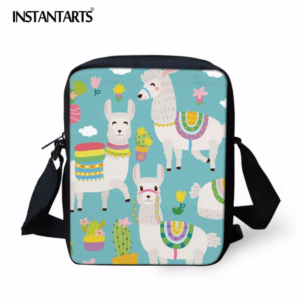 

INSTANTARTS Fashion Girls Mini Crossbody Bags Cute Cartoon Alpaca Pattern Lady Small Messenger Bags Brand Designer Bookbags