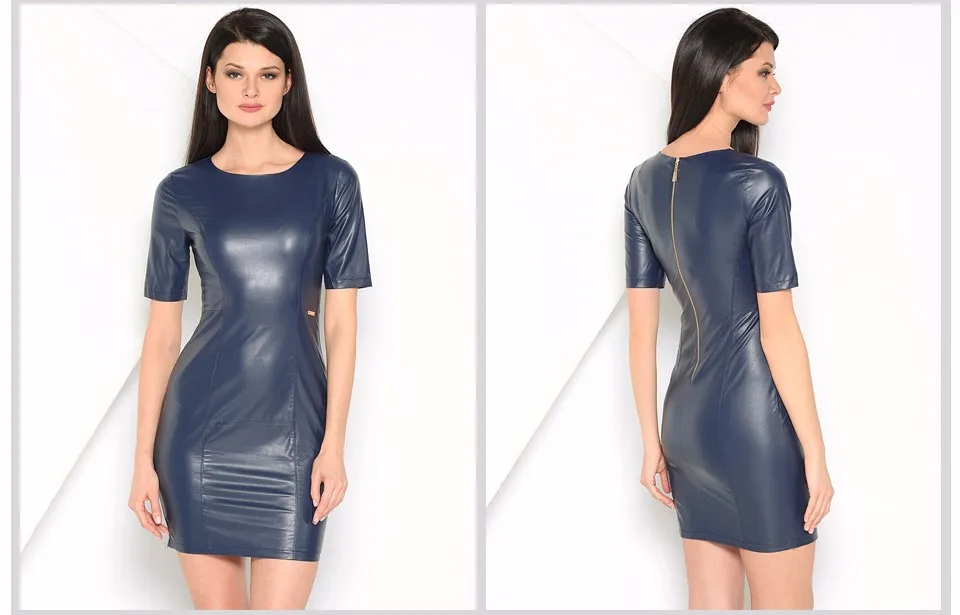 Kaige. Nina, новинка, женское платье из искусственной кожи, модное, однотонное, стильное, с короткими рукавами, с круглым вырезом, облегающее, Мини, осеннее платье, 1615 А
