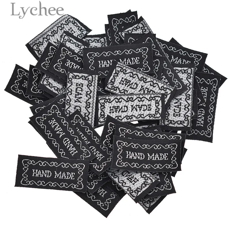Тканые этикетки Lychee Life 50 шт. синие и черные ручная работа стираемые с буквами для