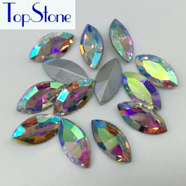 TopStone Наветт Стразы 5x10,6x12,7x15,9x18,17x32 мм все Цвета Pointback Стекло хрустальные камни для DIY одежды пошив одежды - Цвет: crystal ab