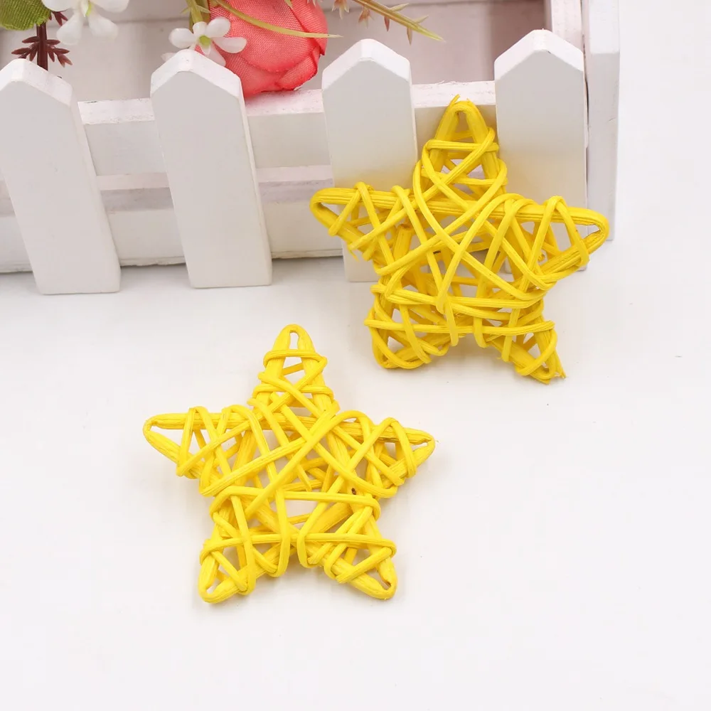 yellow 5 шт./лот, 6 см, Искусственный ротанг, дерево, звезда, для свадьбы, дня рождения, украшения, год, детский подарок, игрушки, Рождество, ремесло, Декор, принадлежности - Цвет: yellow