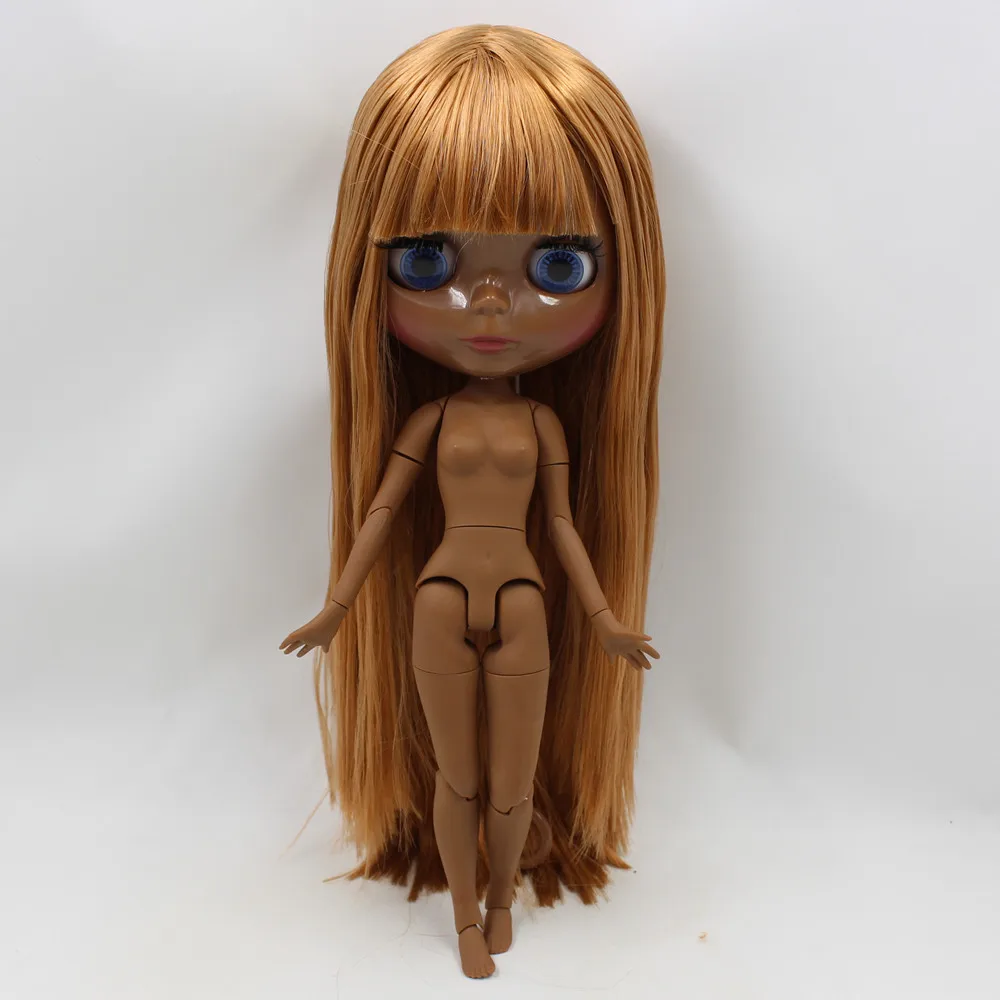 Кукла Blyth 30 см для суставов супер темная кожа телесные коричневые прямые волосы с