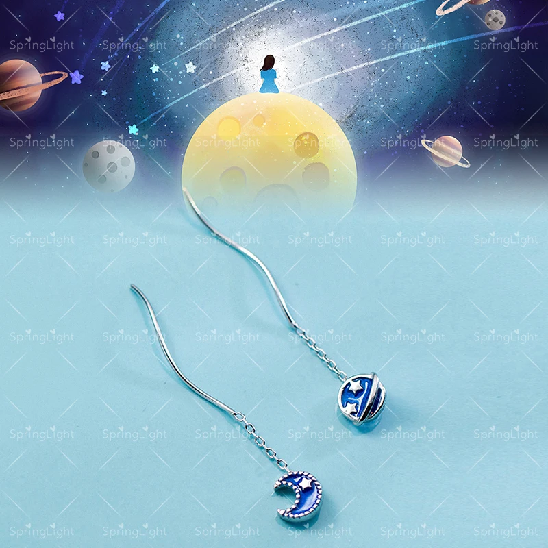 SpringLight Blue Planet серьга в форме Луны Настоящее серебро 925 пробы Изящные Ювелирные