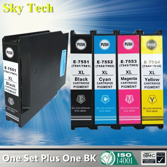 5X Pigment Compatible Ink Cartridge For T7551-T7554 T7561-T7564 T7541-T7544 , For Epson WF-8590 WF-8090 WF-8510 printer .