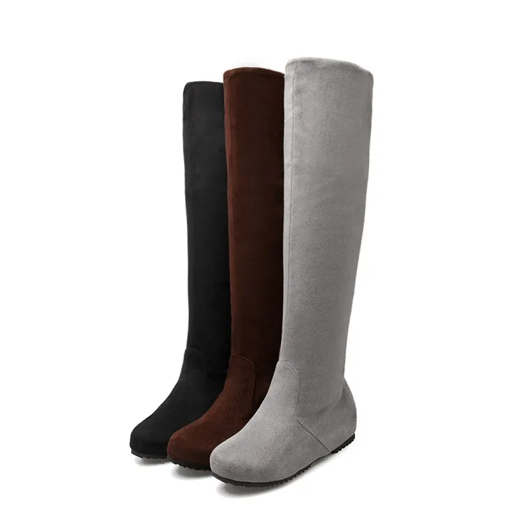 Женские ботфорты на танкетке теплые зимние сапоги выше колена большие размеры 30