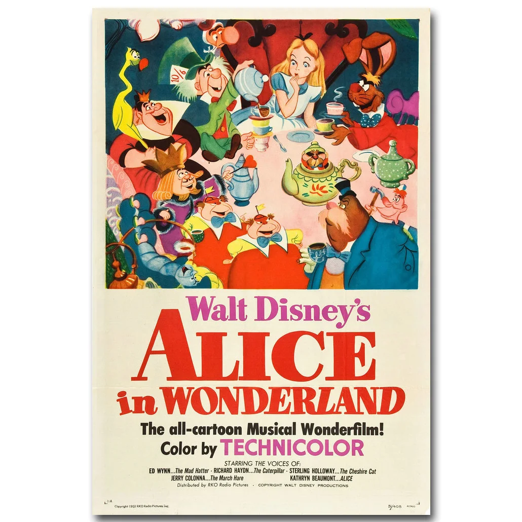 Художественный постер Alice In Wonderland из шелковой ткани с принтом 13x20 24x36 дюймов