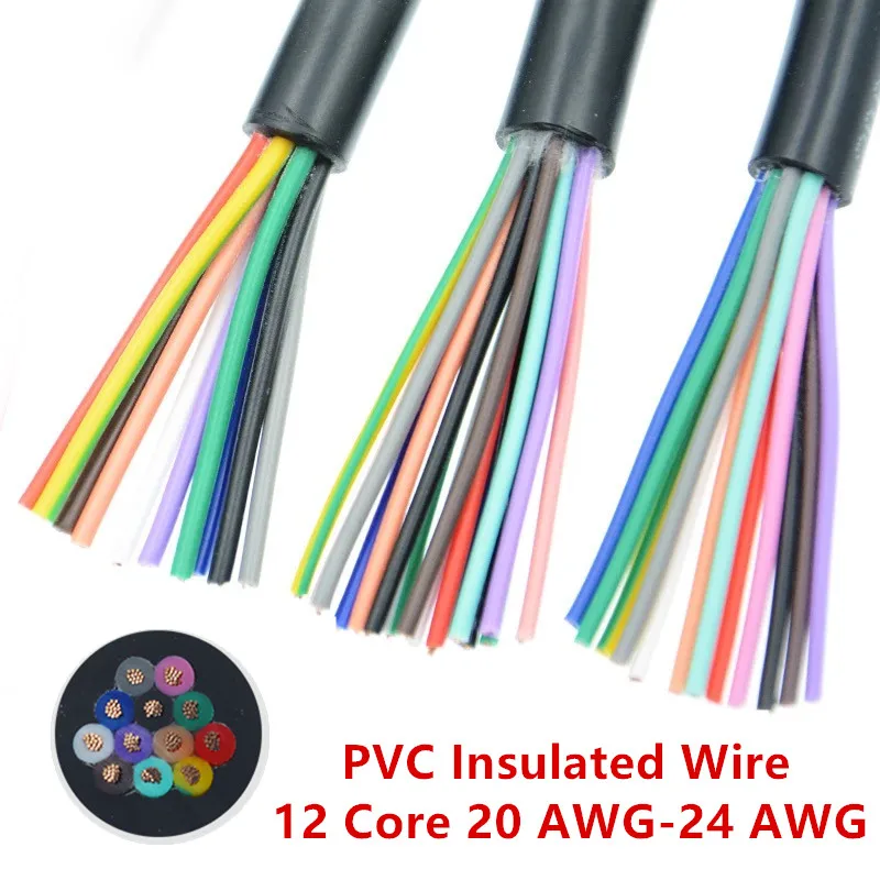 Фото 5-метровый 28AWG 26AWG 24 AWG 22 AWG 20AWG 18AWG 17AWG RVV 12-жильный медный провод, проводник, электрический кабель RVV, черный, с мягкой оболочкой, провод №2