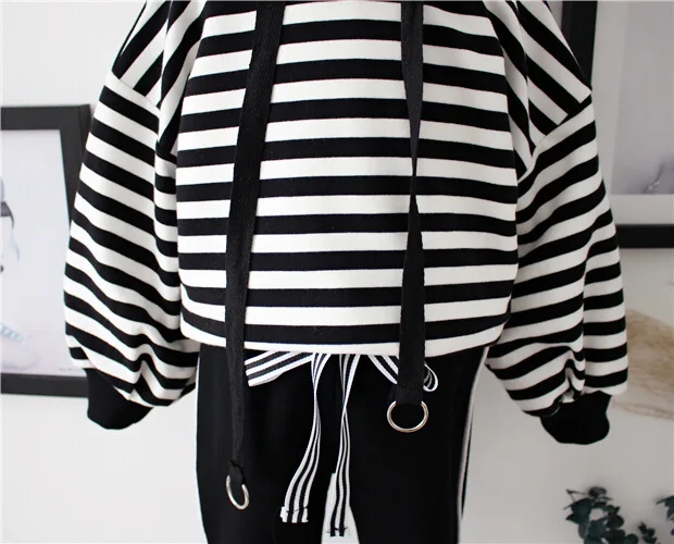 Thunderers Spring Autumn Children Sport wear Hooded Striped Shirt &amp Long Pants Children's 2pcs Outfts Kids Clothes Suit 24M-6Y |