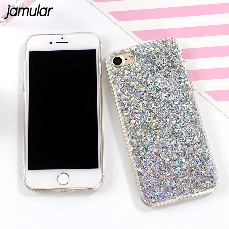 JAMULAR с сияющими блестками чехол для телефона iPhone X 8 7 6 6s Plus 5s SE силиконовый